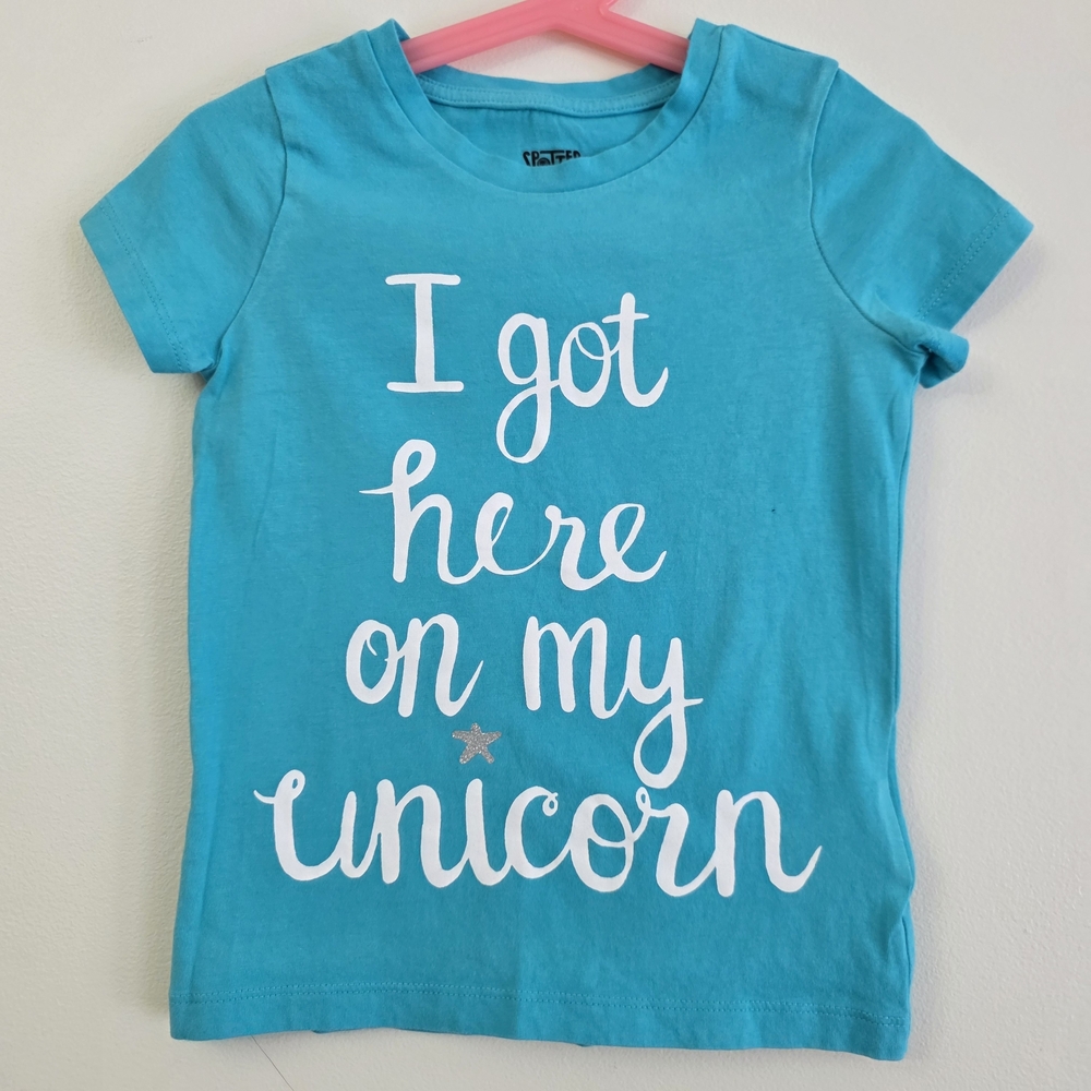Girls' Turquoise Graphic Tee - 'I Got Here On My Unicorn'